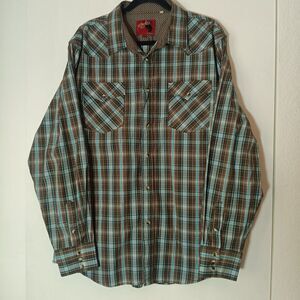 Rodeo Western Plaid Shirt XXL Y2K Pearl Snap Retro Core Cowboy Modern Vtg Look